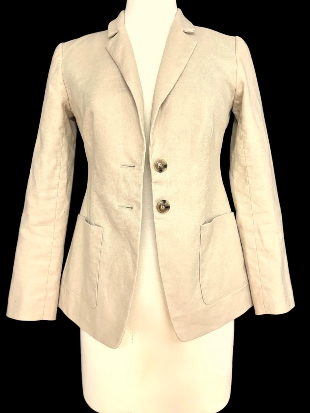 J. CREW tan 00/XS schoolboy blazer fitted 2 button pockets classic linen cotton
